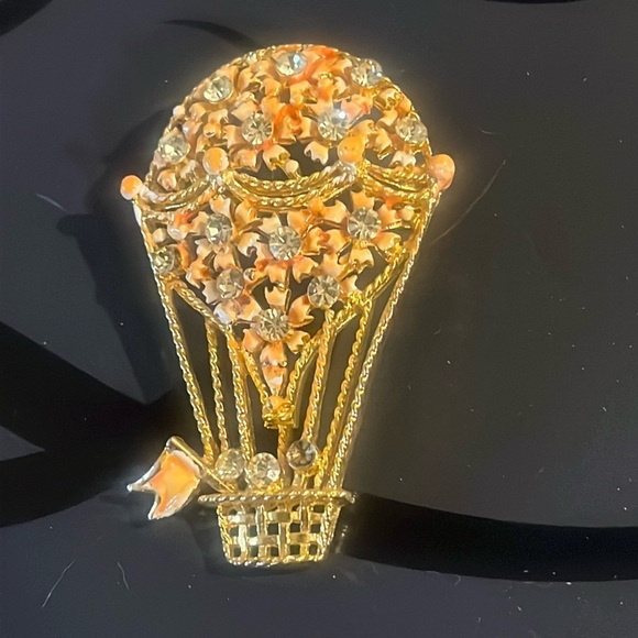Vintage hot air balloon brooch pin aurora borealis crystals gold - Picture 1 of 10